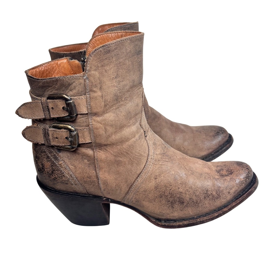 Lucchese Ankle Boots Buckles Brown Distressed Leather Western Grunge Cowgirl 8 B